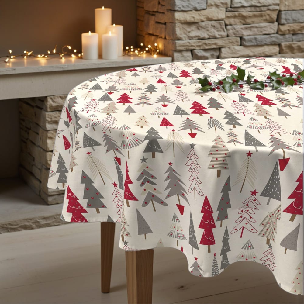 Nappe de Noël ronde anti-taches 100% coton multicolore diamètre 190 cm
