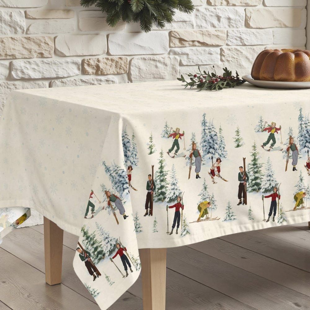Nappe de Noël anti-taches 100% coton multicolore 100x155 cm