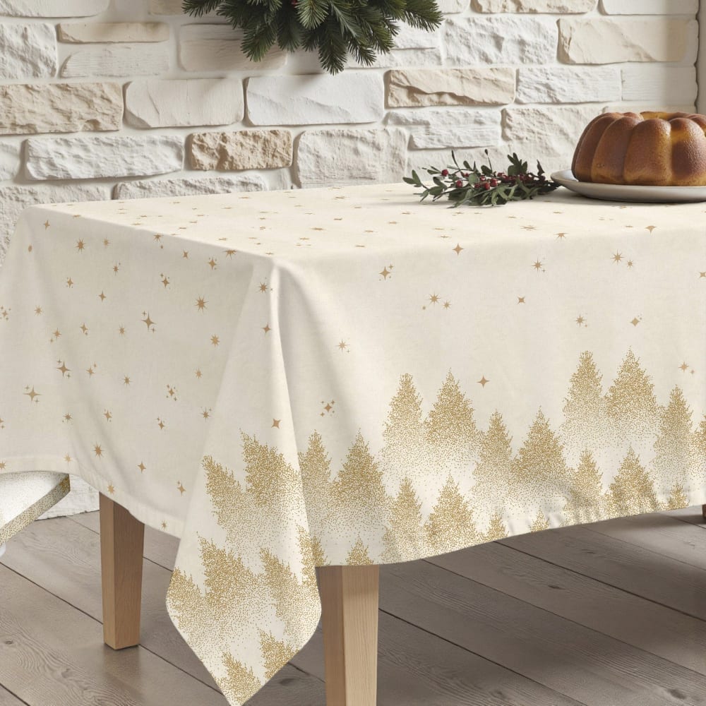 Nappe de noël anti-taches 100% coton or 155x155 cm