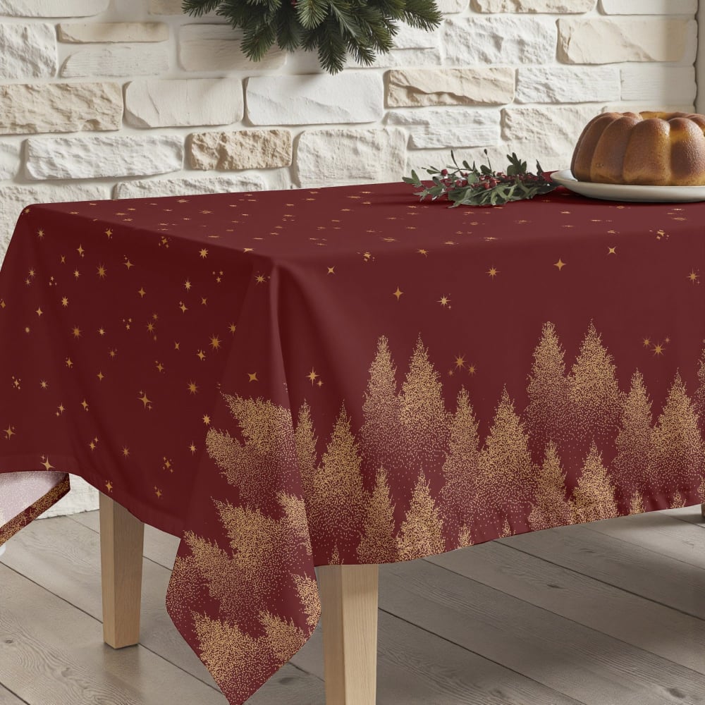 Fleckenabweisende Tischdecke, 100% Baumwolle rot 300x155 cm -