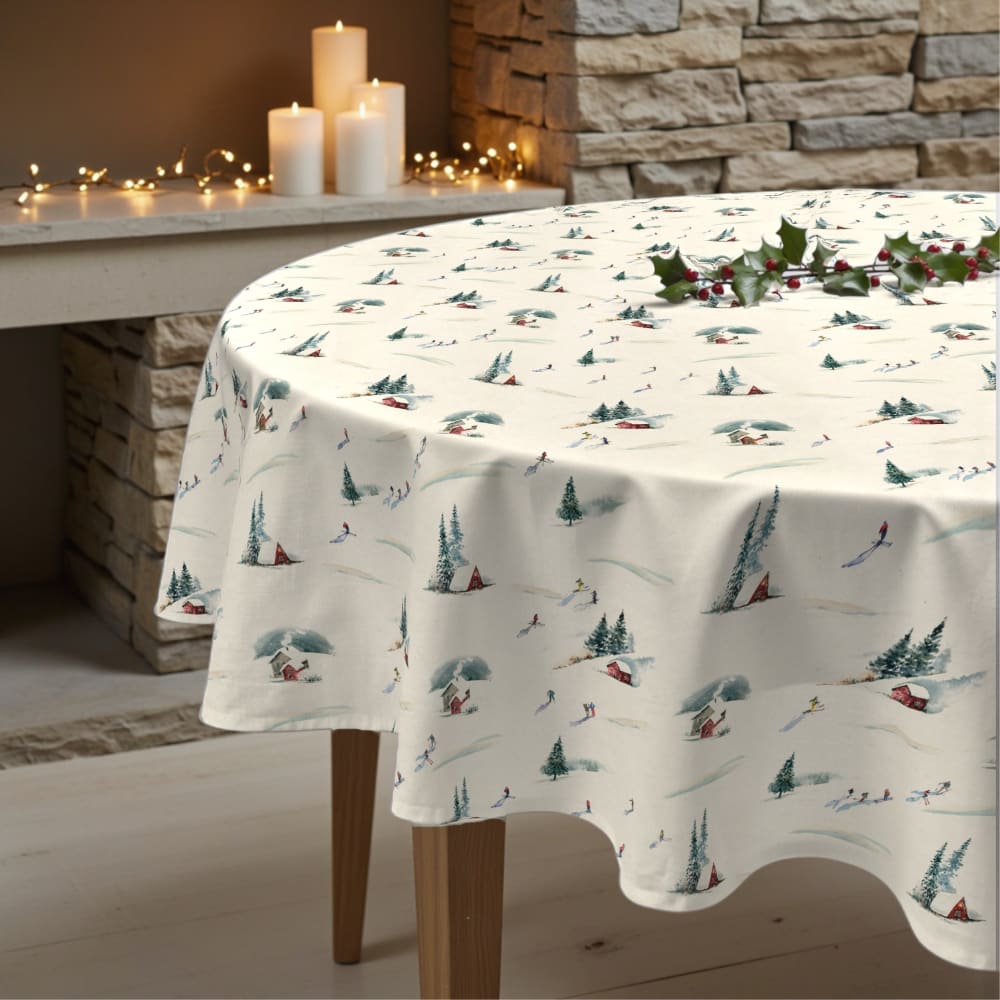 Nappe de Noël ronde anti-taches 100% coton multicolore diamètre 120 cm