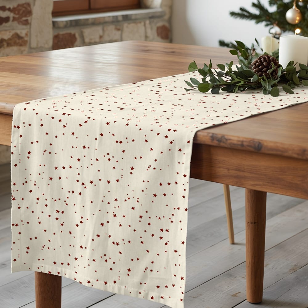 Chemin de table de Noël 100% coton beige 50x150 cm