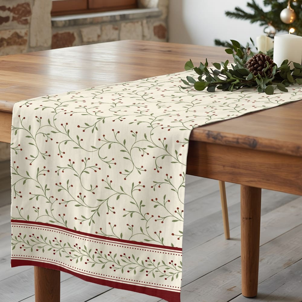 Chemin de table de Noël 100% coton beige 50x150 cm