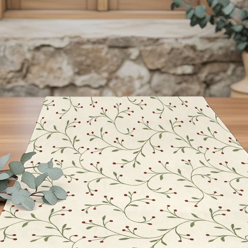 Weihnachtlicher Tischläufer 100% Baumwolle beige 50x150 cm -