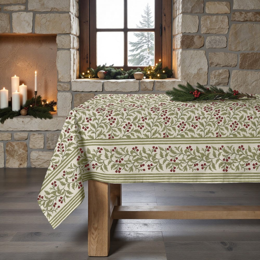 Nappe de Noël anti-taches 100% coton multicolore 250x155 cm