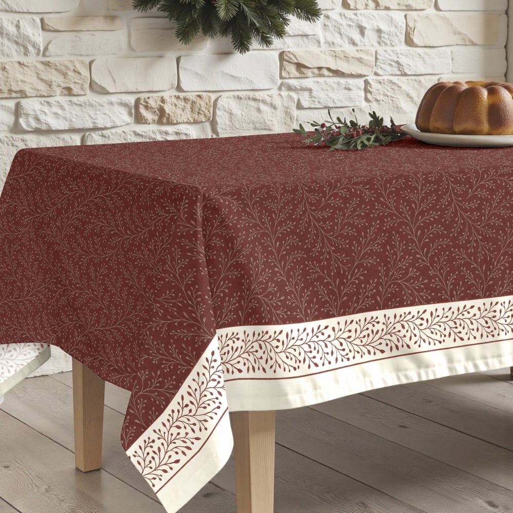 Fleckenabweisende Tischdecke, 100% Baumwolle rot 155x155 cm -