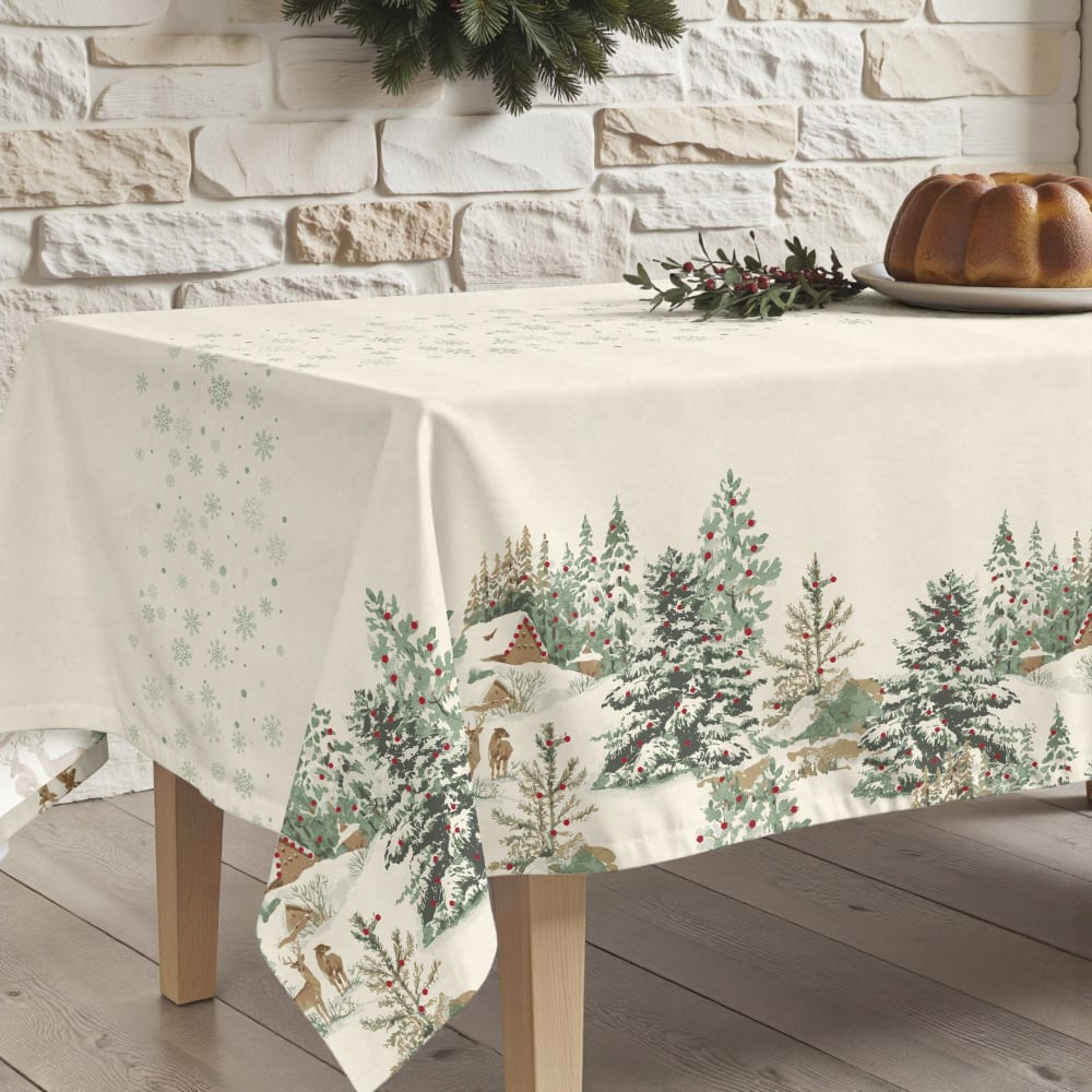 Nappe de noël anti-taches 100% coton multicolore 250x155 cm