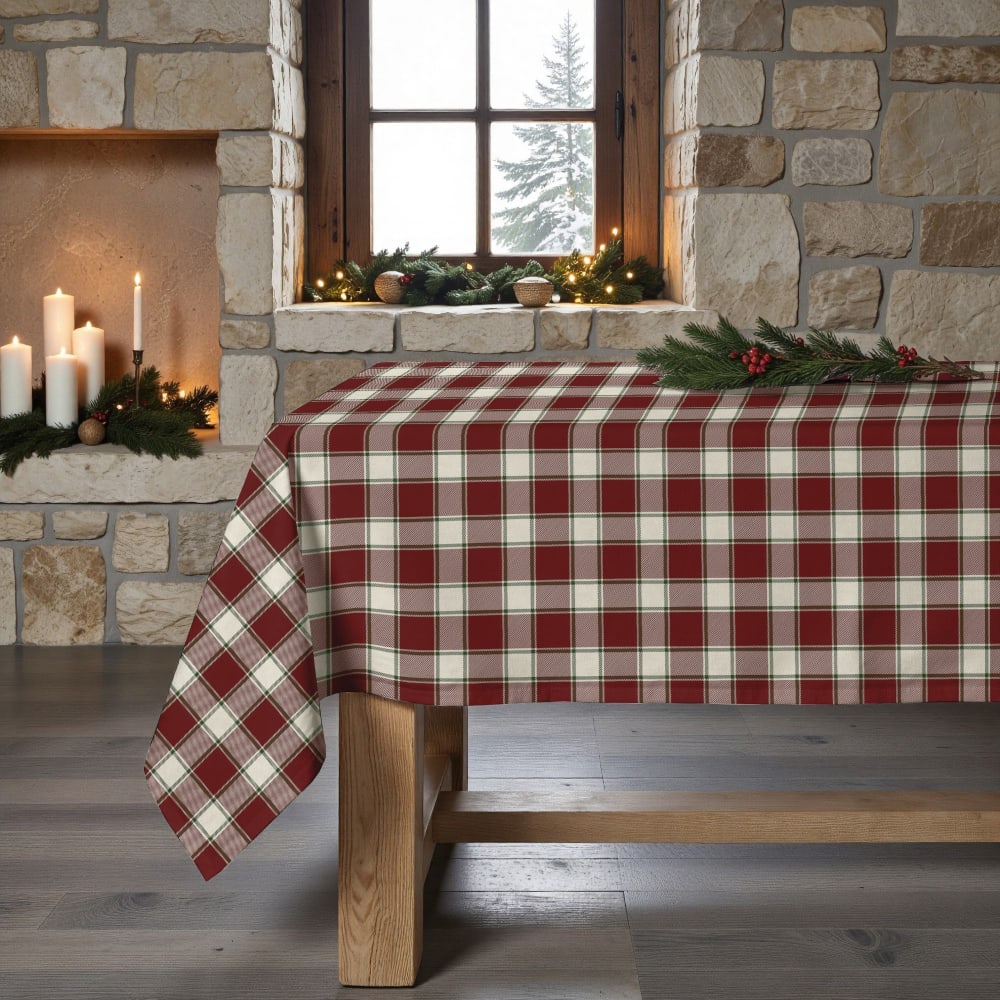 Mantel navidad antimanchas 100% algodón rojo 100x155 cm