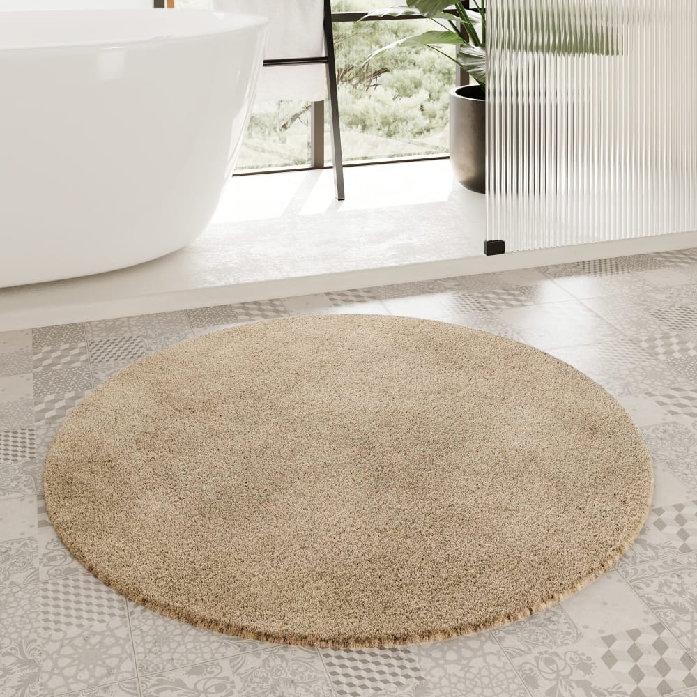 Tapis de bain rond uni en polyester beige capuccino 90 cm — vue 3