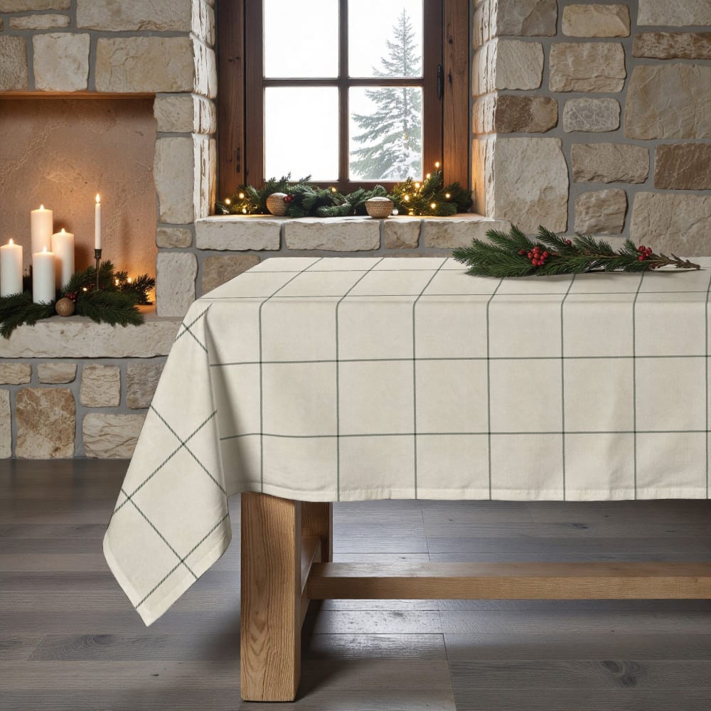 Nappe de noël anti-taches 100% coton vert 155x155 cm