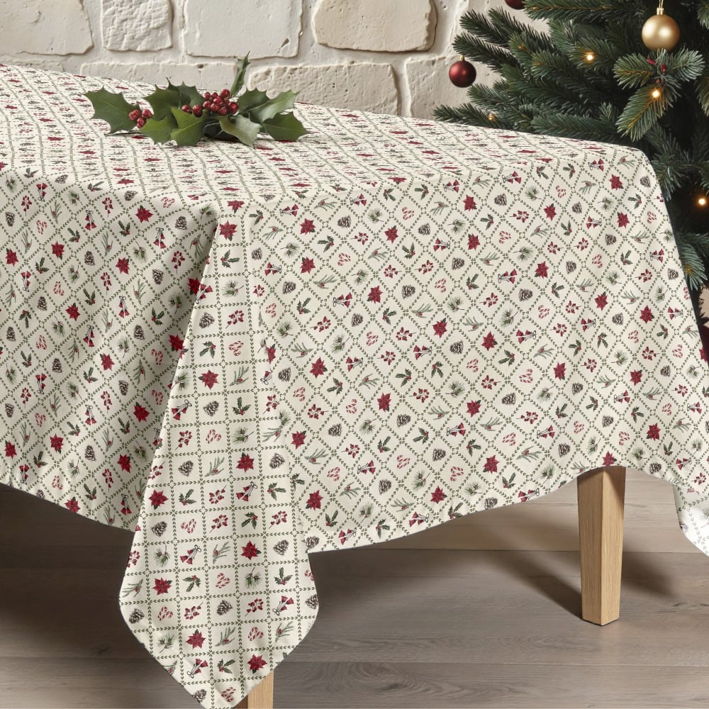 Fleckenabweisende Tischdecke, 100% Baumwolle mehrfarbig 300x155
