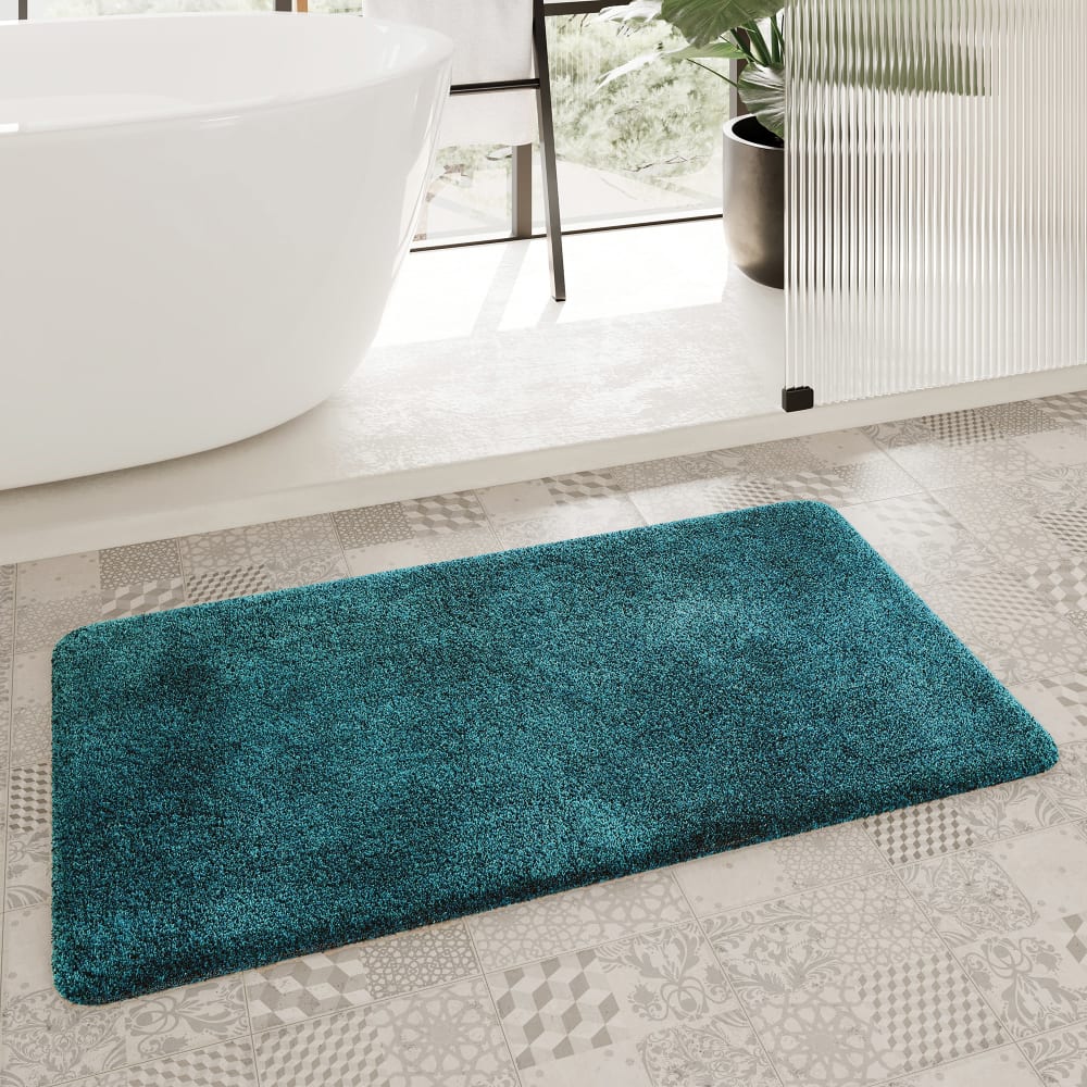 Tapis de bain uni en polyester vert pétrole 70x120 — vue 3