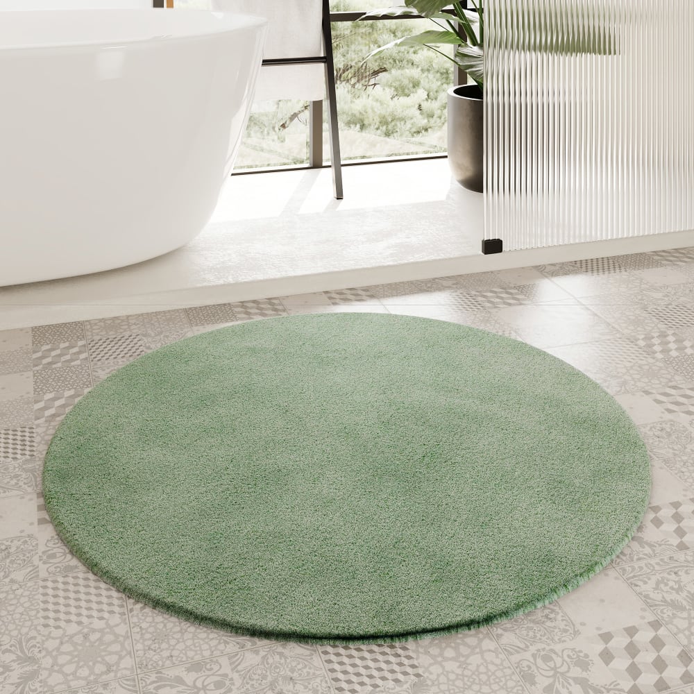 Tapis de bain rond uni en polyester tilleul 90 cm — vue 3