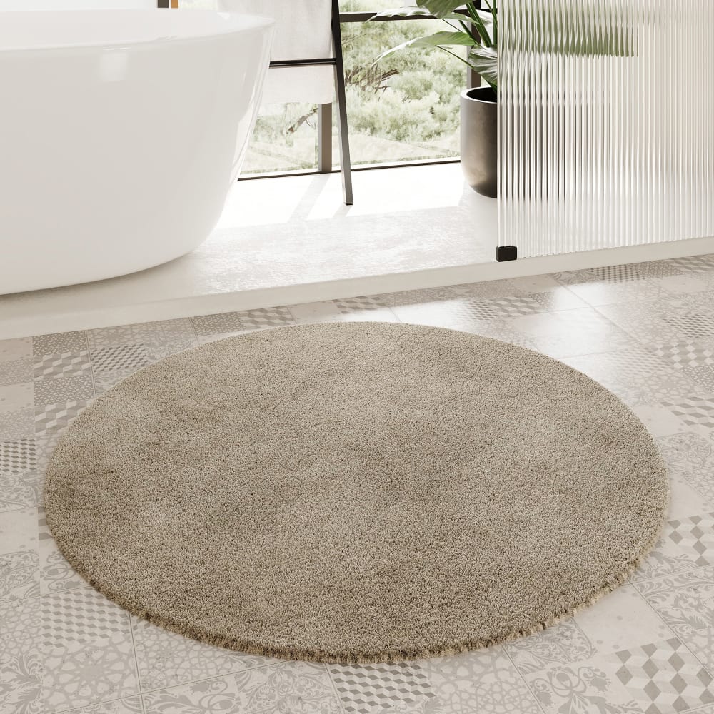 Runde Badematte uni aus Polyester helltaupe 90 cm - Maisons Du