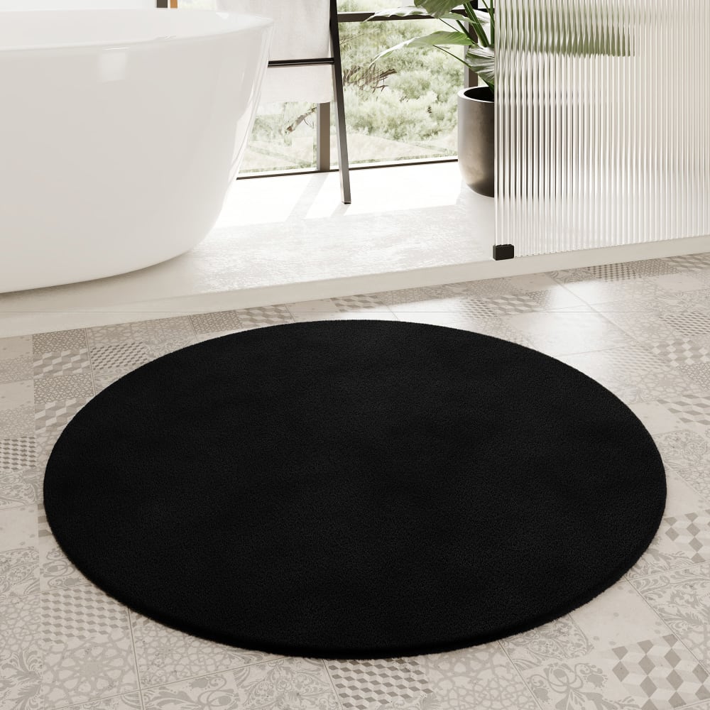 Runde Badematte uni aus Polyester anthrazit 90 cm - Maisons Du