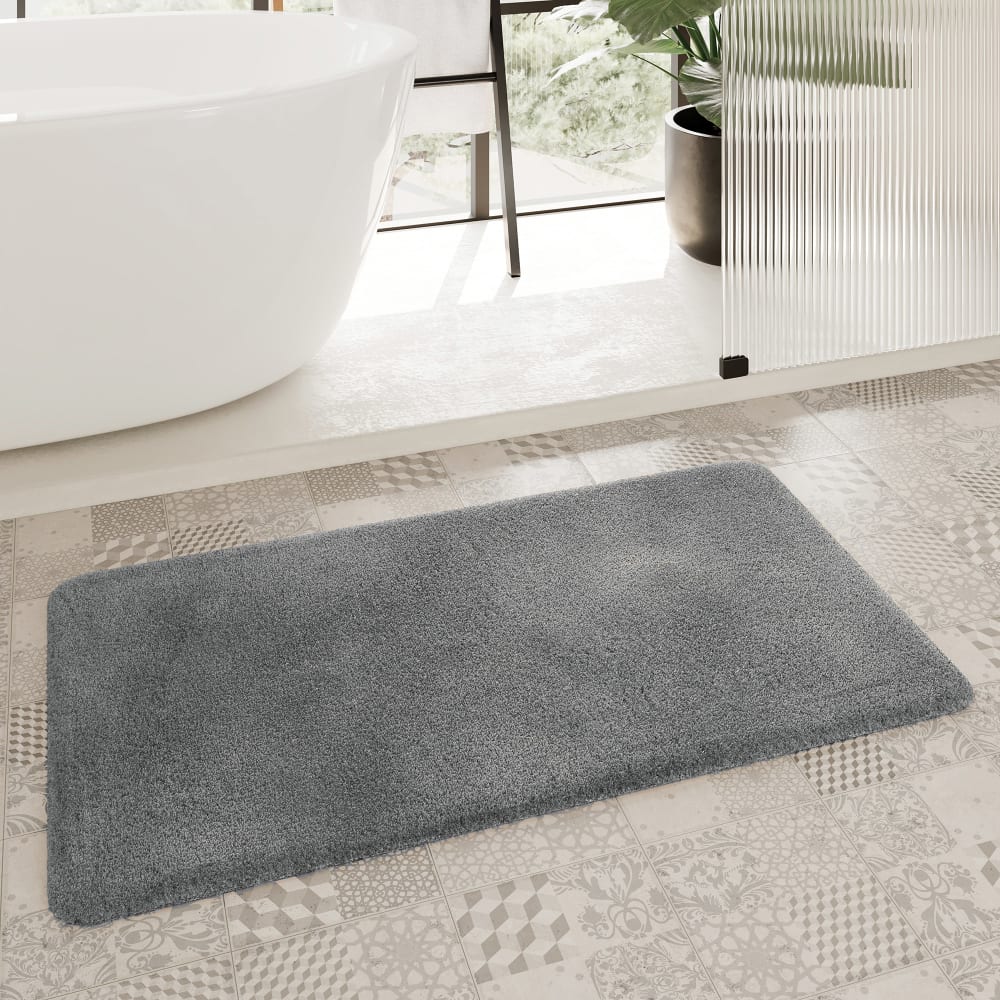 Tapis de bain uni en polyester gris ardoise 80x150