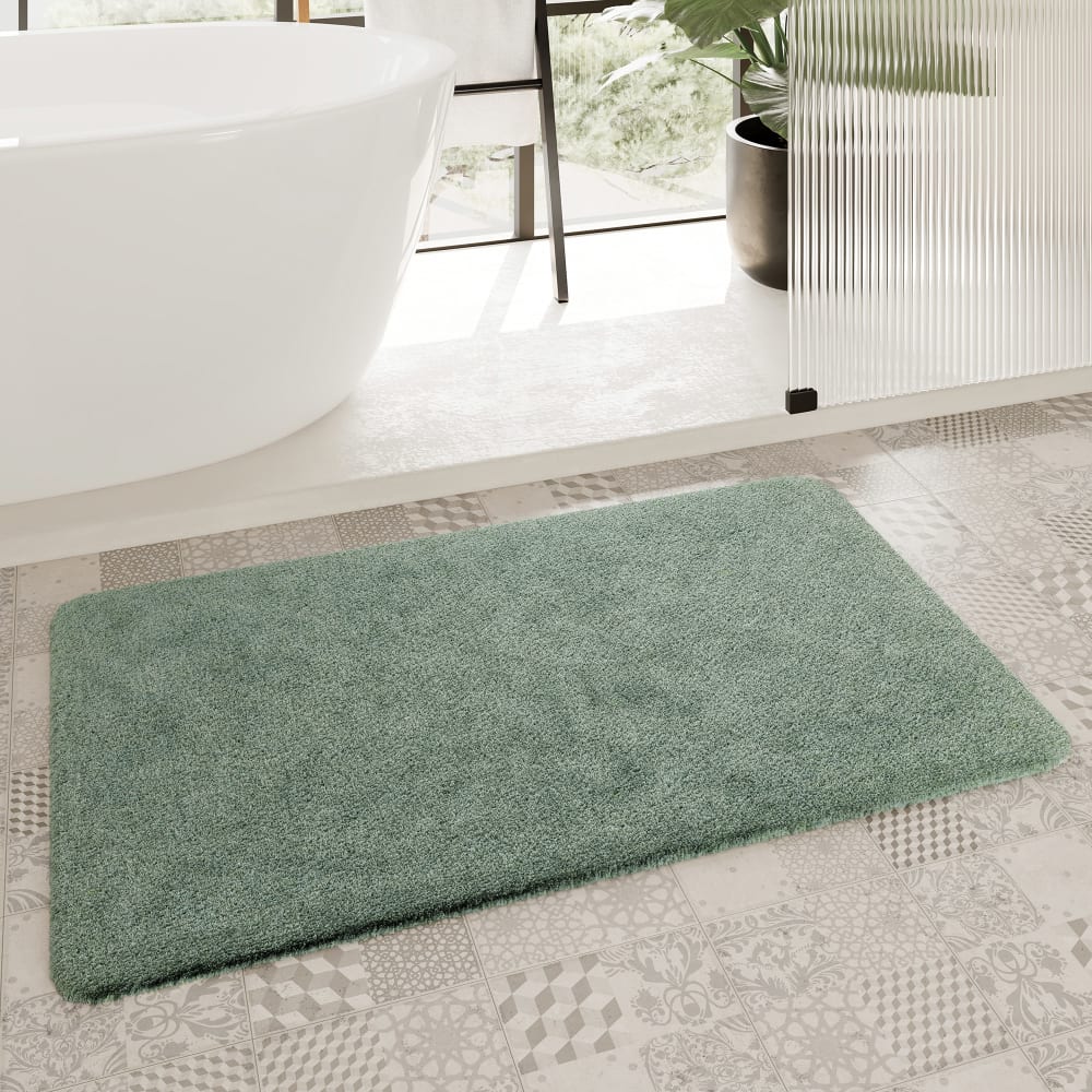 Tapis de bain uni en polyester vert sauge 70x120 — vue 3