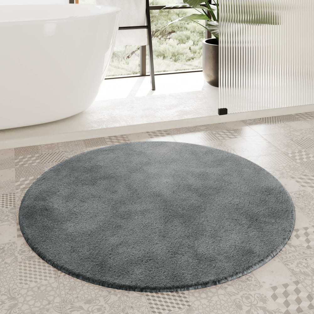 Runde Badematte uni aus Polyester schiefergrau 90 cm - Maisons Du