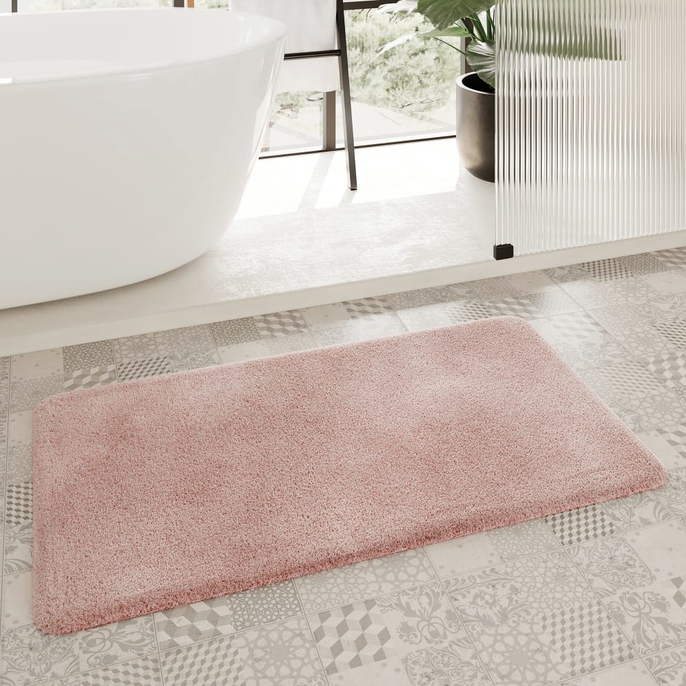 Tapis de bain uni en polyester rose poudré 55x65 — vue 3