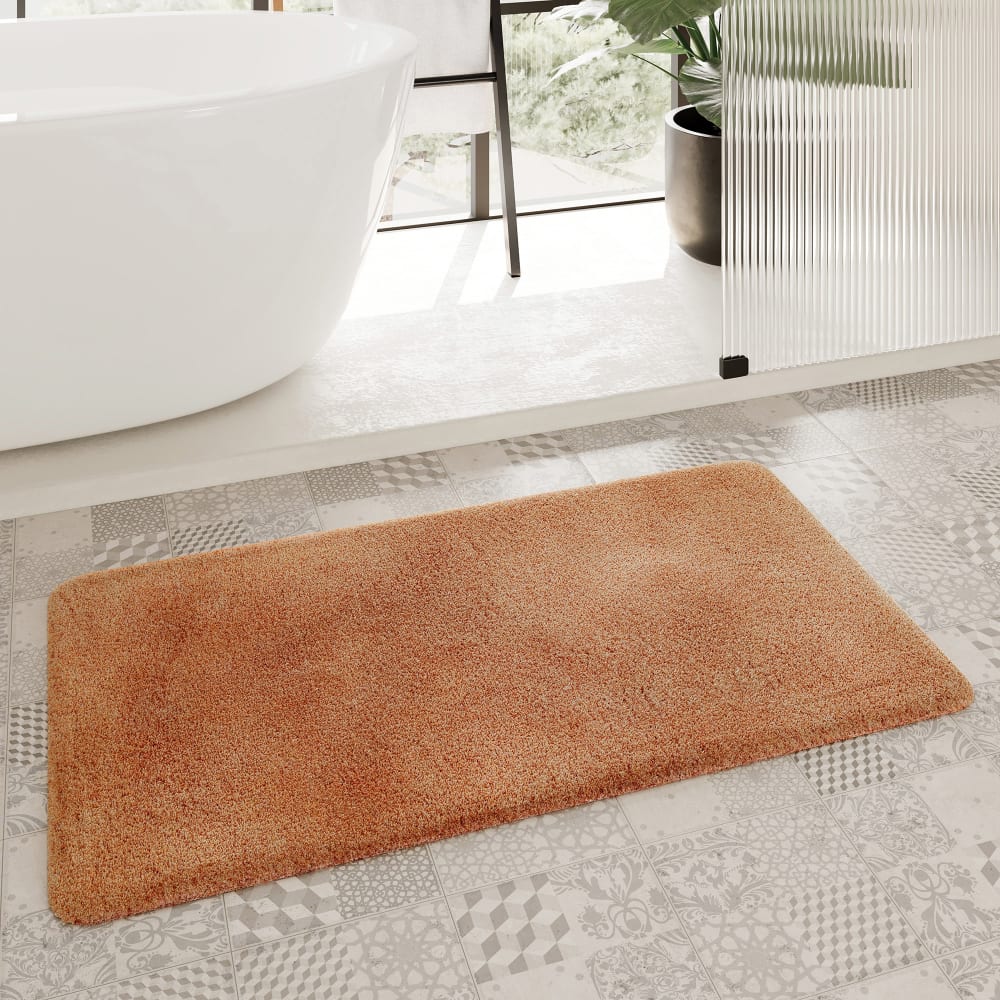 Tapis de bain uni en polyester terre cuite 70x120 — vue 3