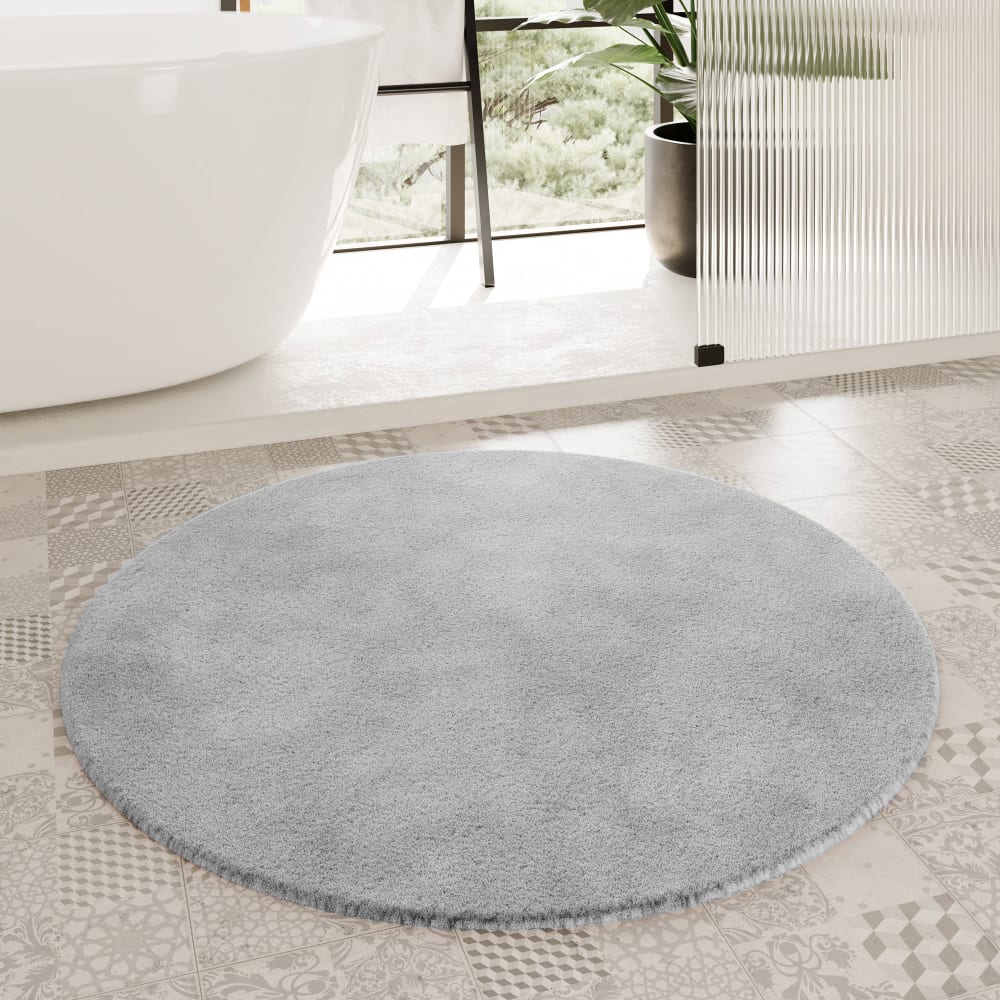 Runde Badematte uni aus Polyester hellgrau 90 cm - Maisons Du
