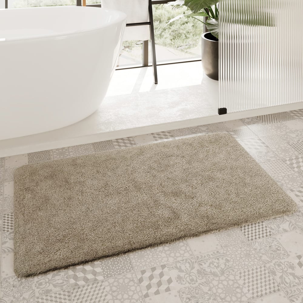 Tapis de bain uni en polyester taupe clair 70x120 — vue 3