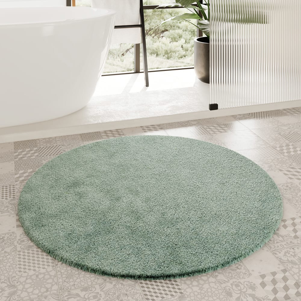 Tapis de bain rond uni en polyester vert sauge 90 cm — vue 3