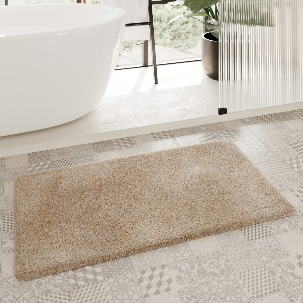 Tapis de bain uni en polyester beige capuccino 70x120 — vue 3
