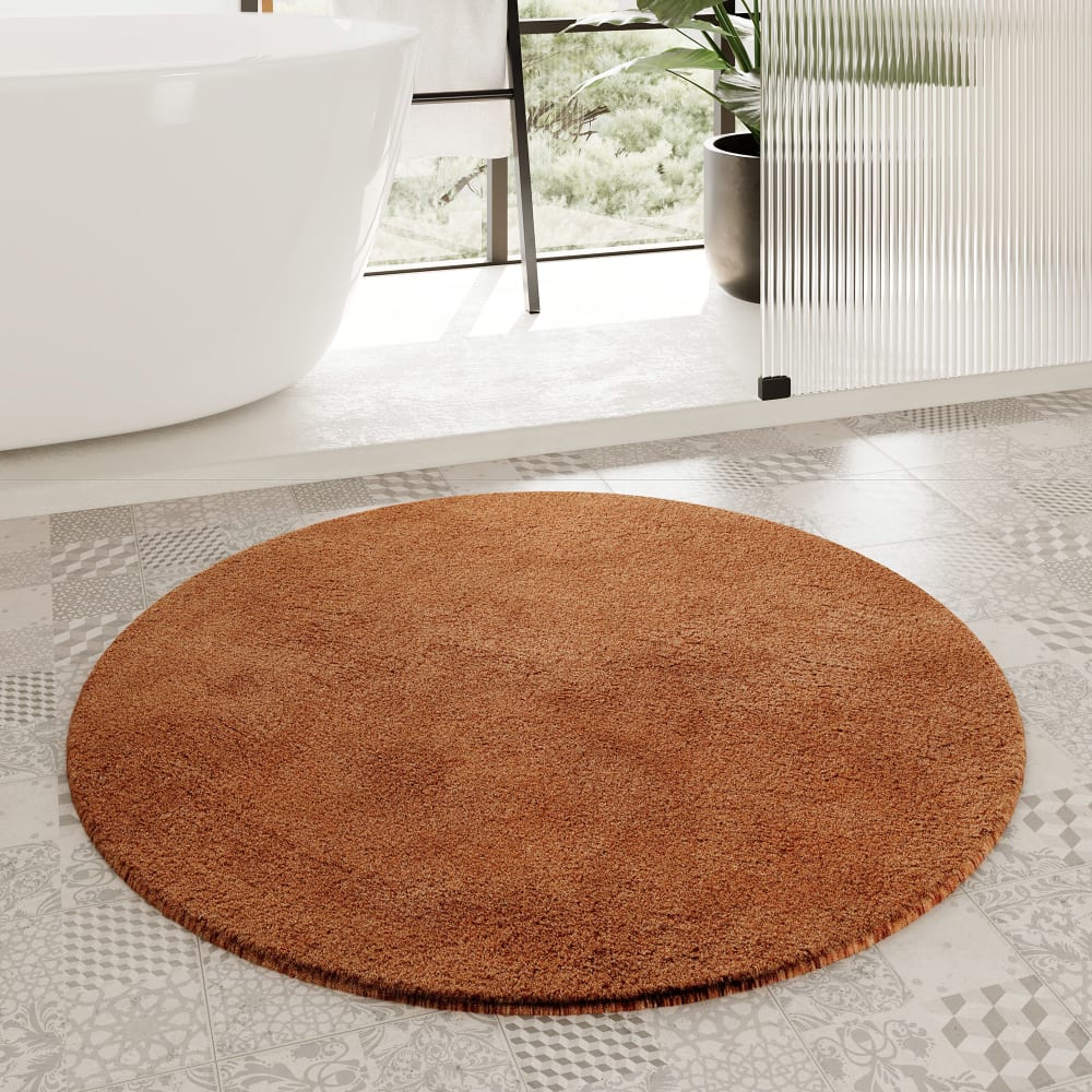 Tapis de bain rond uni en polyester terre cuite 90 cm — vue 3