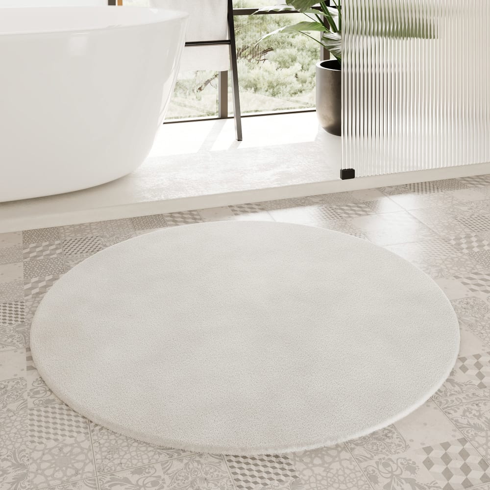 Tapis de bain uni en polyester ivoire 90 cm — vue 3