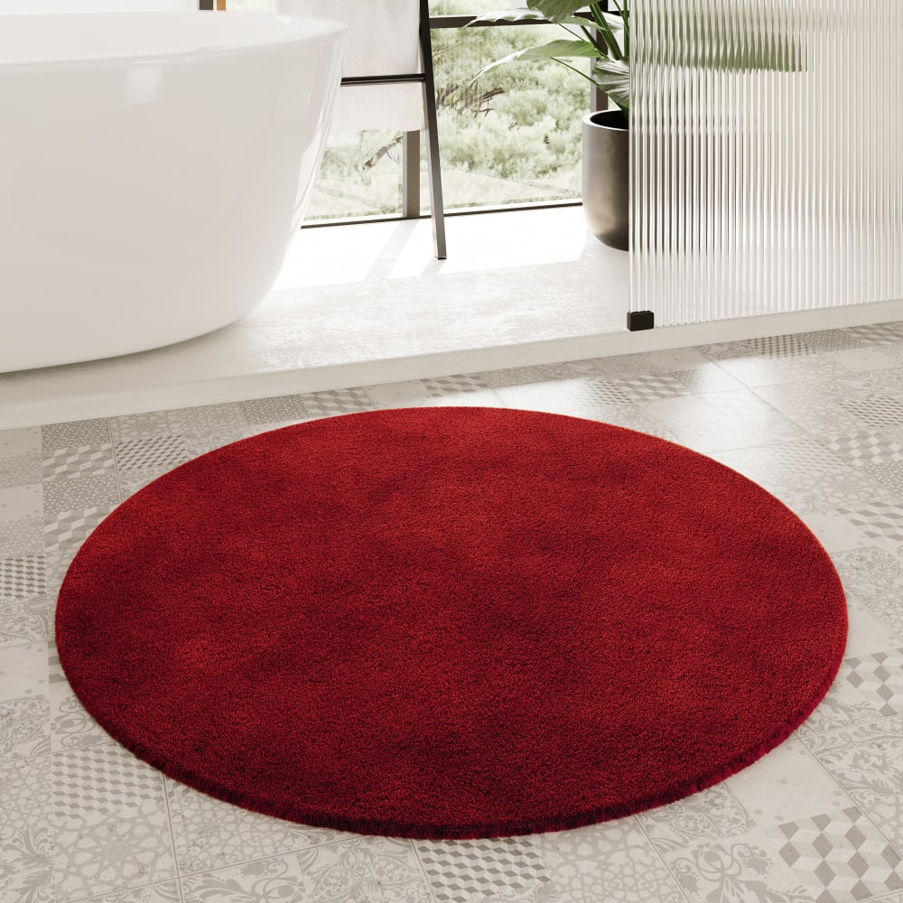 Runde Badematte uni aus Polyester intensivrot 90 cm - Maisons Du
