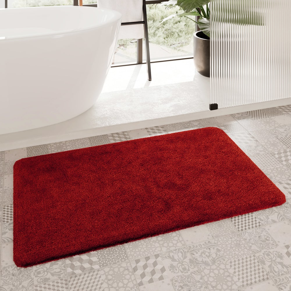 Tapis de bain uni en polyester rouge intense 55x65 — vue 3