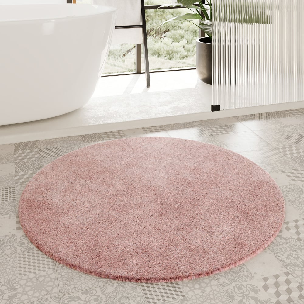 Tapis de bain rond uni en polyester rose poudré 90 cm — vue 3
