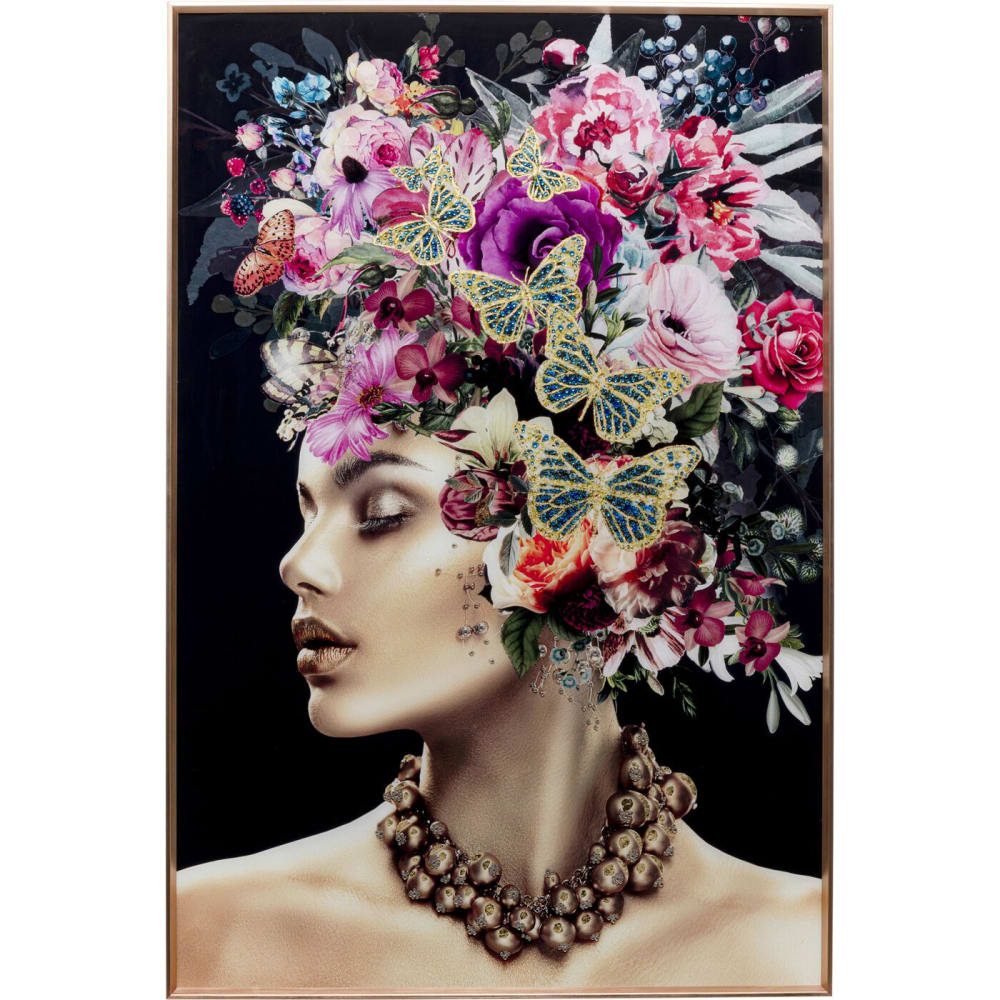 Affiche encadrée femme fleurs et papillons 80x120