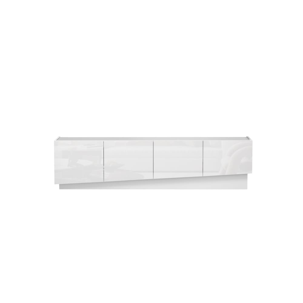 Meuble tv 4 portes 180 cm effet bois blanc brillant