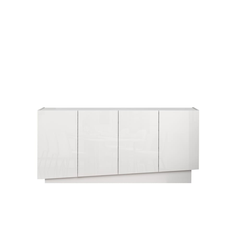 Buffet 4 portes 160 cm effet bois blanc brillant