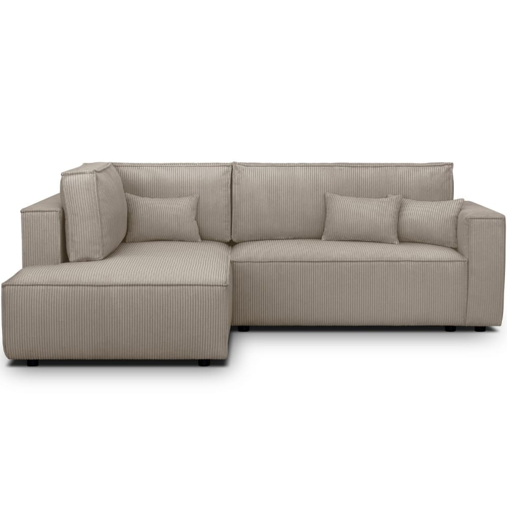 Canapé d'angle gauche ouvert convertible 3 pl., velours côtelé taupe