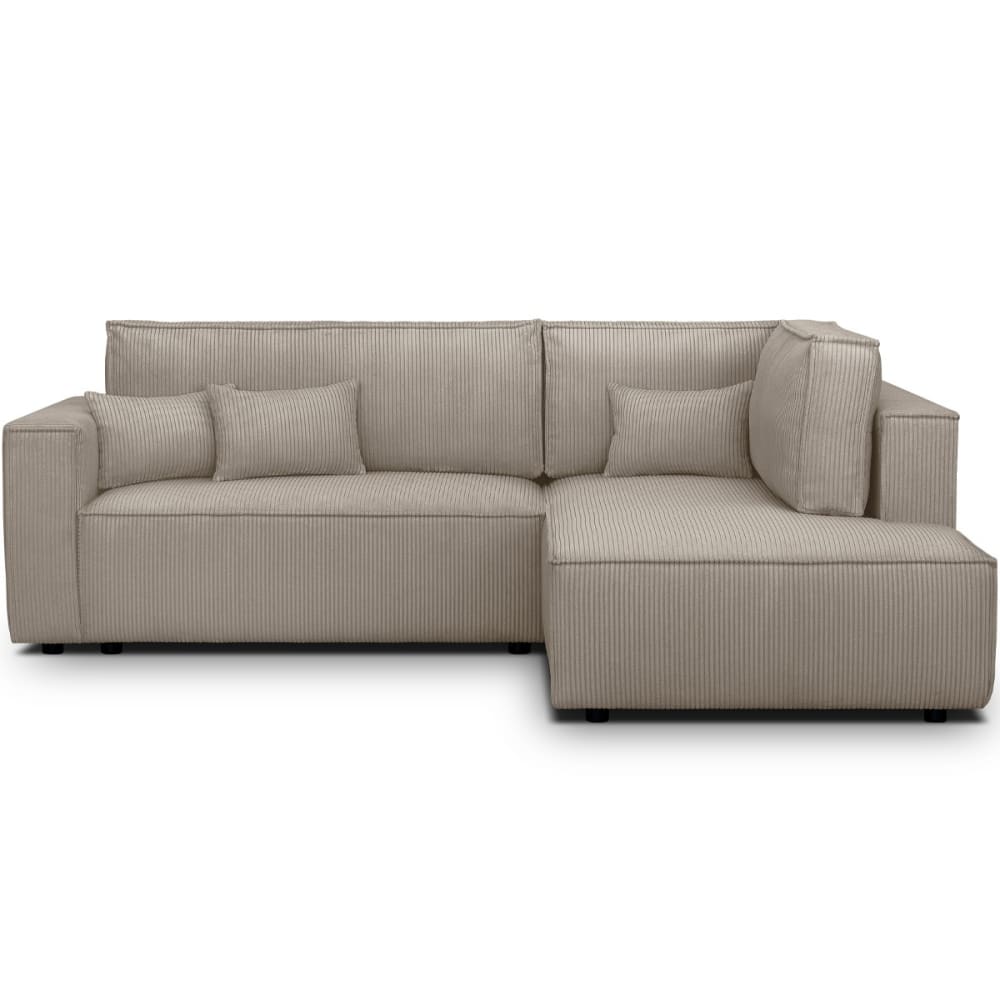 Canapé d'angle droit ouvert convertible 3 pl., velours côtelé taupe