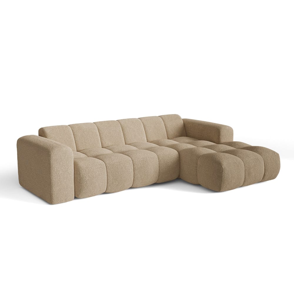 Canapé d'angle droit 5 places en tissu bouclette taupe