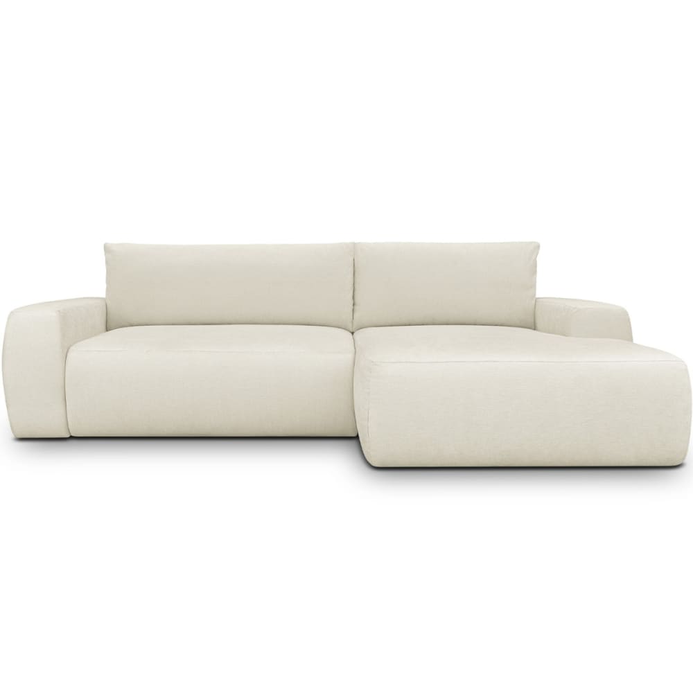 Canapé d'angle droit convertible 3 places en tissu chenille beige