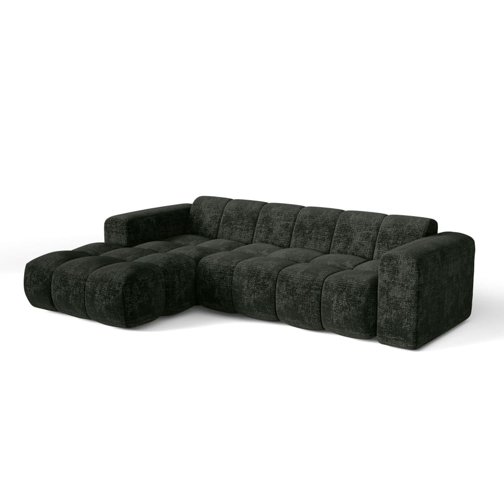 Canapé d'angle gauche 5 places en velours gaufré gris anthracite