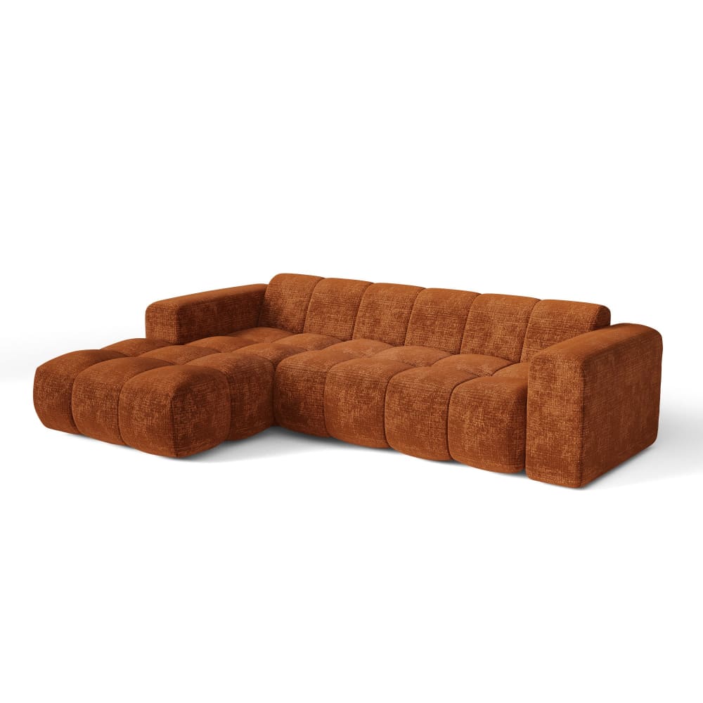 Canapé d'angle gauche 5 places en velours gaufré terracotta