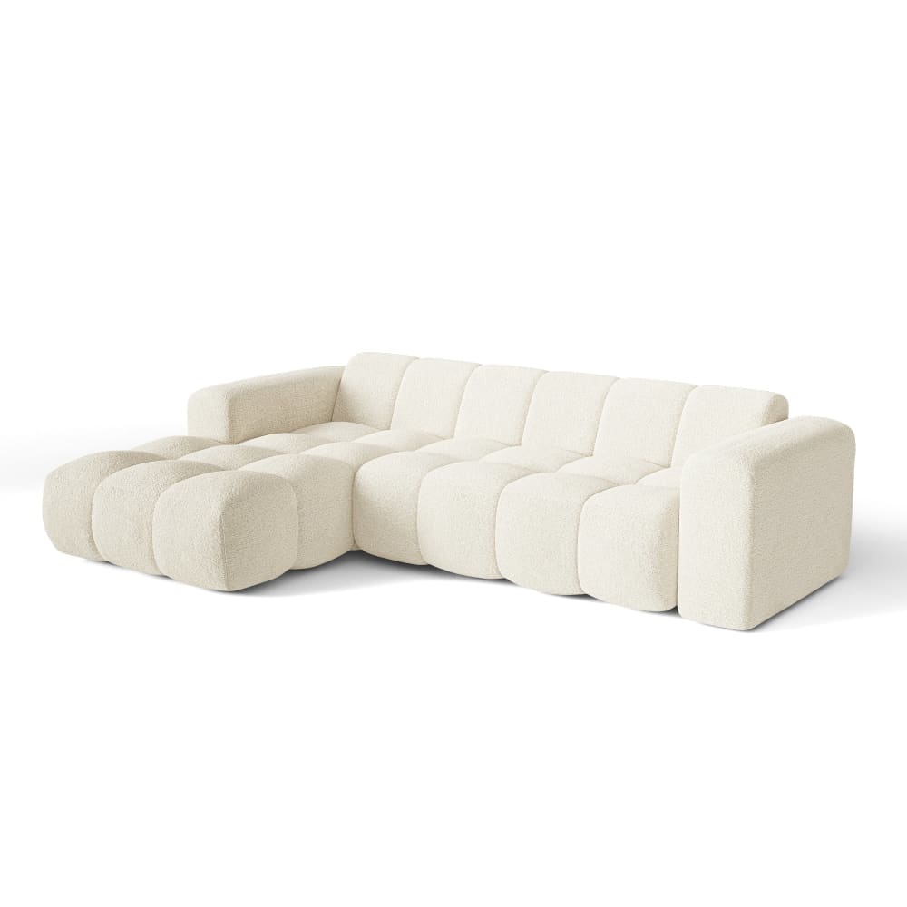 Canapé d'angle gauche 5 places en tissu bouclette crème