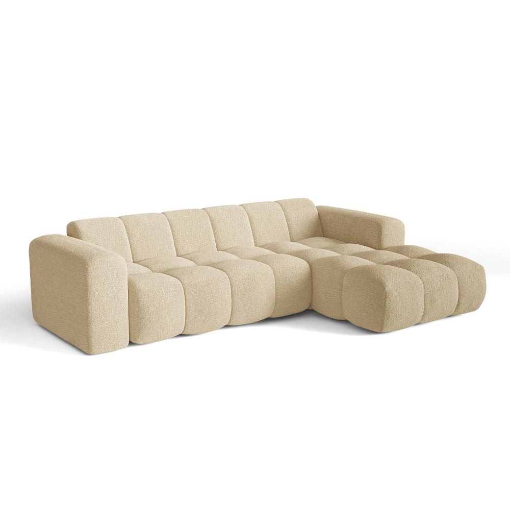 Canapé d'angle droit 5 places en bouclette beige