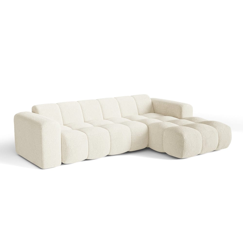 Canapé d'angle droit 5 places en bouclette crème