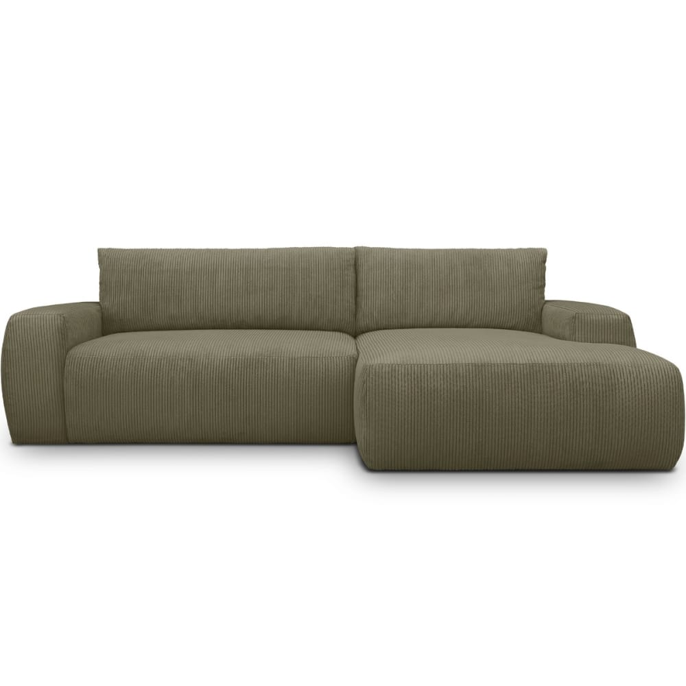 Canapé d'angle droit convertible 3 places en velours côtelé vert kaki