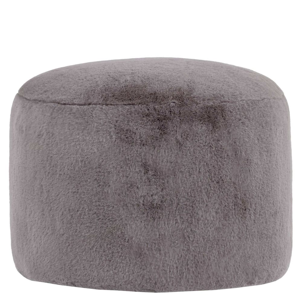 Pouf repose-pieds rond en imitation fourrure de lapin gris clair
