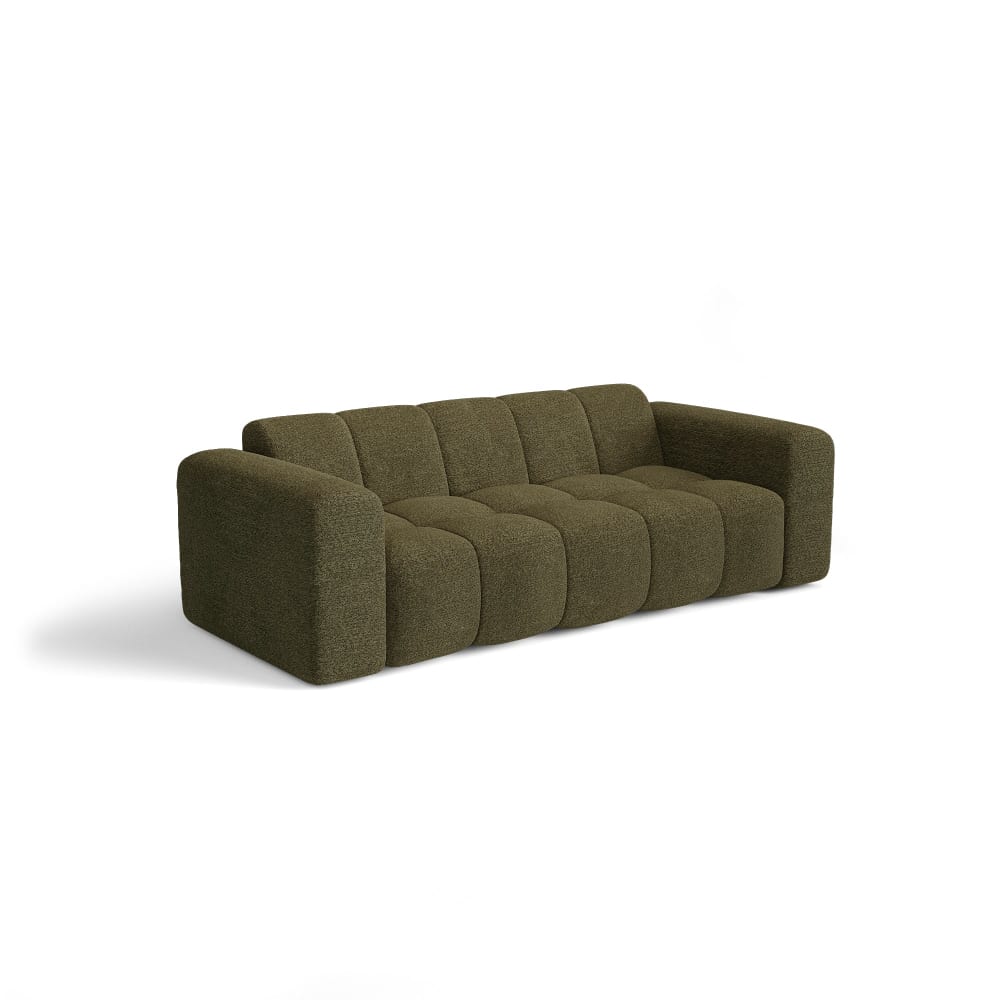 Canapé 4 places en tissu bouclette vert olive