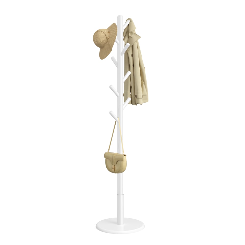 Portemanteau sur pied en bois avec 8 crochets 3 hauteurs blanc Portemanteau sur pied en bois avec 8 crochets 3 hauteurs blanc
