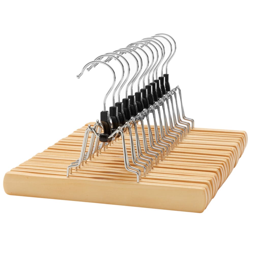 Cintre de jupe en bois lot de 12 pince pleine largeur couleur boisée — Beyit